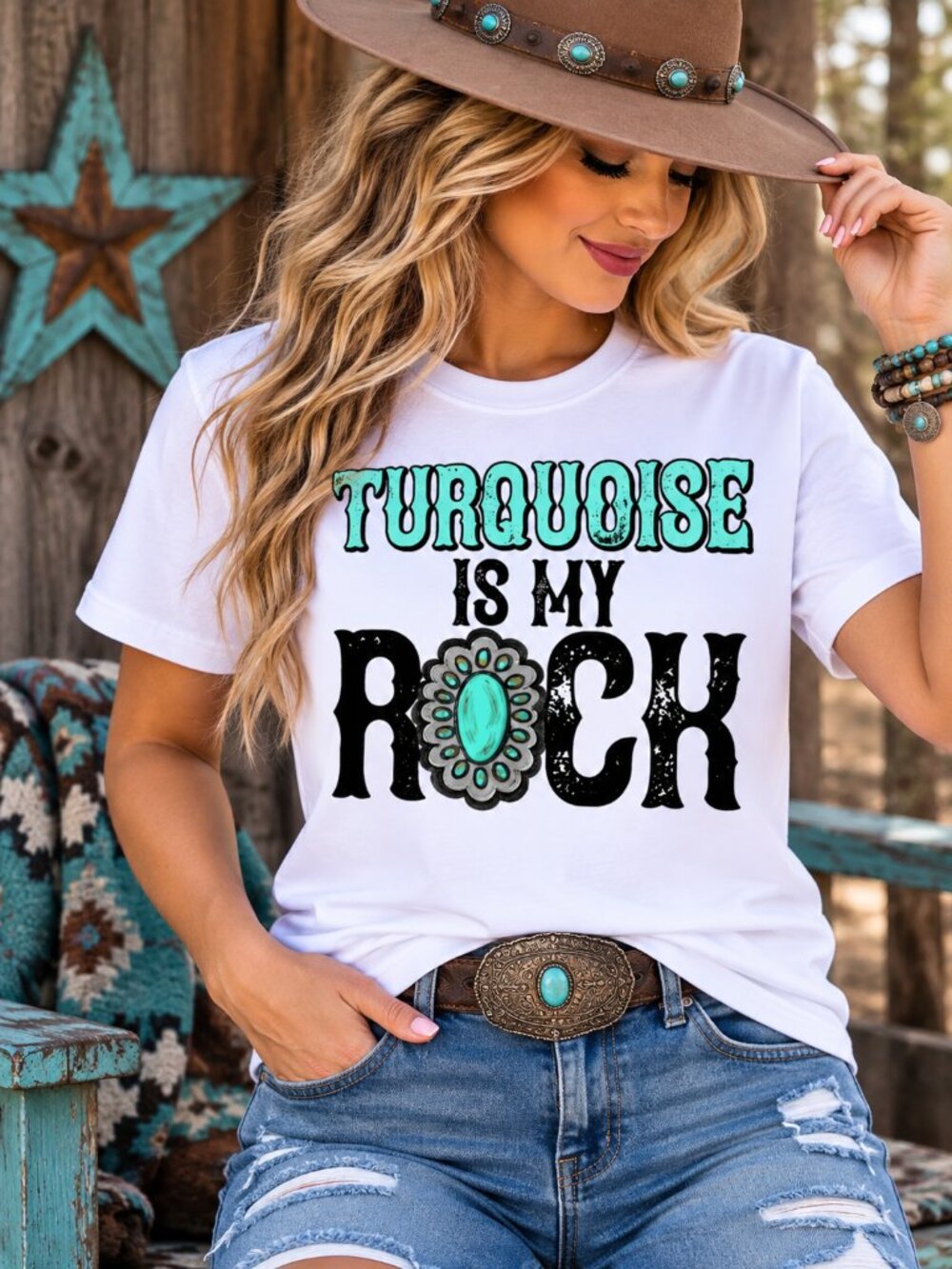 Turquoise Is My Rock Western Graphic T Shirt Trendy Boutique Style Tee Womens